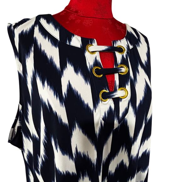 Michael Kors plus size 3X casual dress navy & white sleeveless flowing shift - Picture 3 of 10